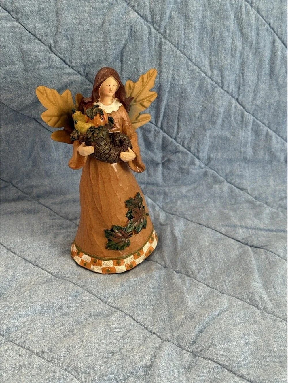🎅🏻 Resin Harvest Angel Figurine Holding Cornucopia Overflowing With Bounty
